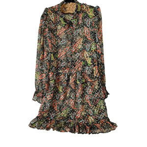 River Island Size 12 Tiered Sheer Glitter Dress Swim Cover Ruffle Boho Travel